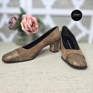 Evan-Picone Brown Suede and Snakeskin Square Toe Pump Size 7M